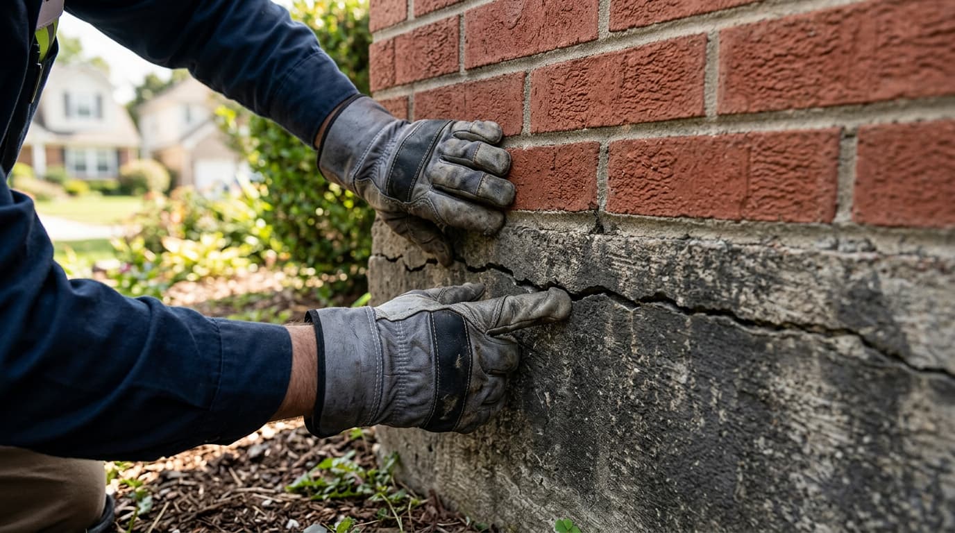 foundation repair technician comparing pier and beam and slab foundation structures in Wichita home